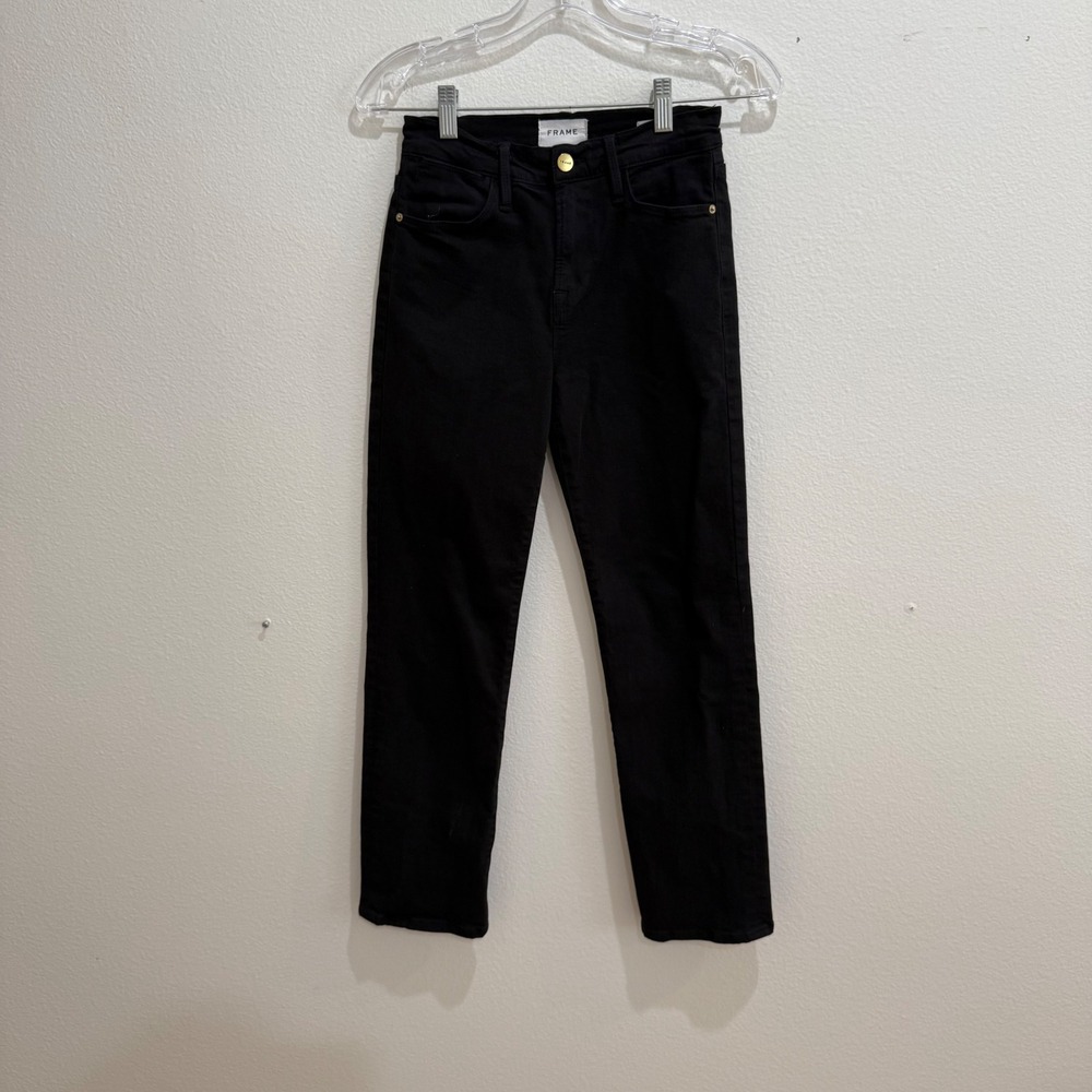 FRAME Le High Straight Jeans Film Noir Black High Rise Slim Leg LHST403 Size 26